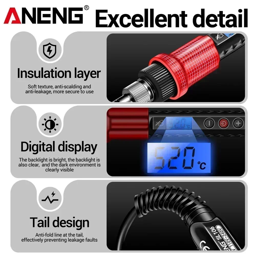 ANENG SL106 Electric Soldering Iron – Adjustable Temperature Welding & Rework Station with Heat Pencil Tip, 110V/220V