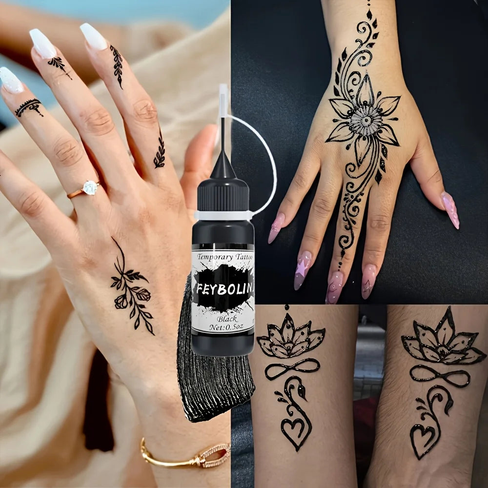Long-Lasting Black Henna Temporary Tattoo Gel – Multi-Pack Body Art for Festivals, Parties & Role Play (1/3/5pcs)