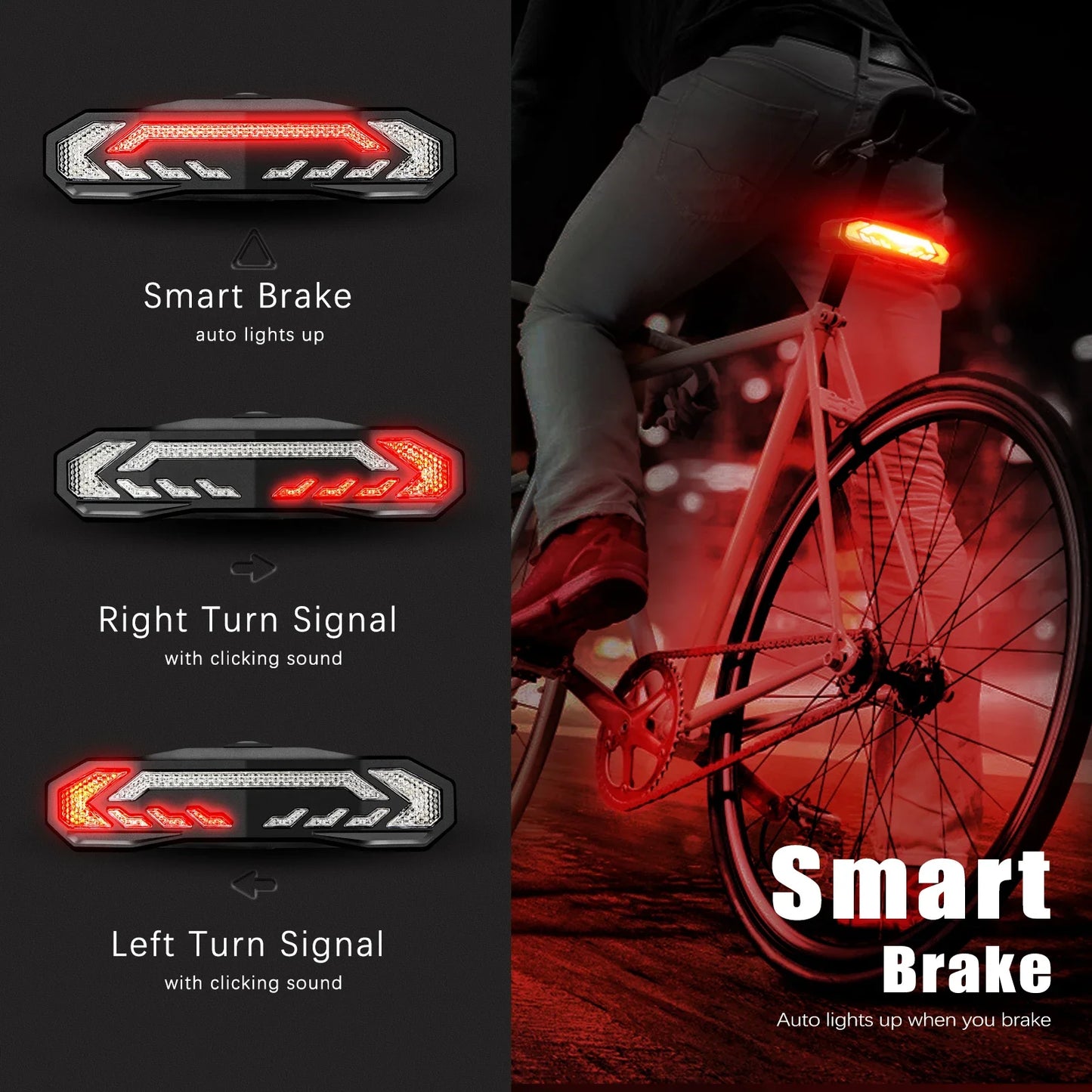 Rockbye Rechargeable Wireless Bike Tail Light with Turn Signals, Anti-Theft Alarm & Bicycle Safety Light