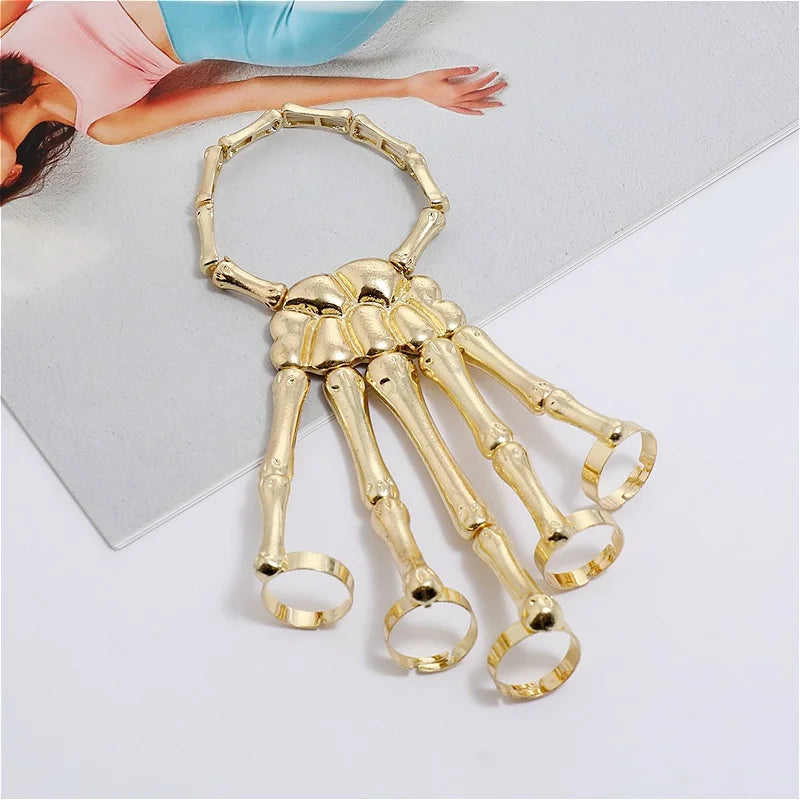 Steampunk Skull Skeleton Bracelet – Gothic Adjustable Elastic Bangle for Men & Women Couples Jewelry