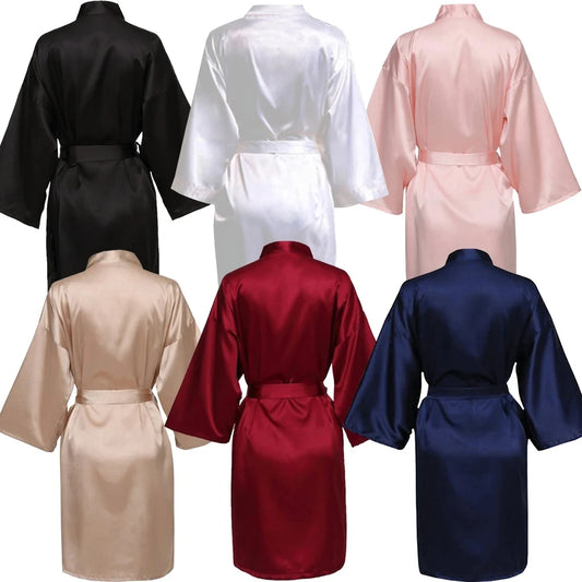 Team Bride Satin Robe: Plain Kimono Style for Wedding Party - Bridesmaid Pajamas Bathrobe (SP088)
