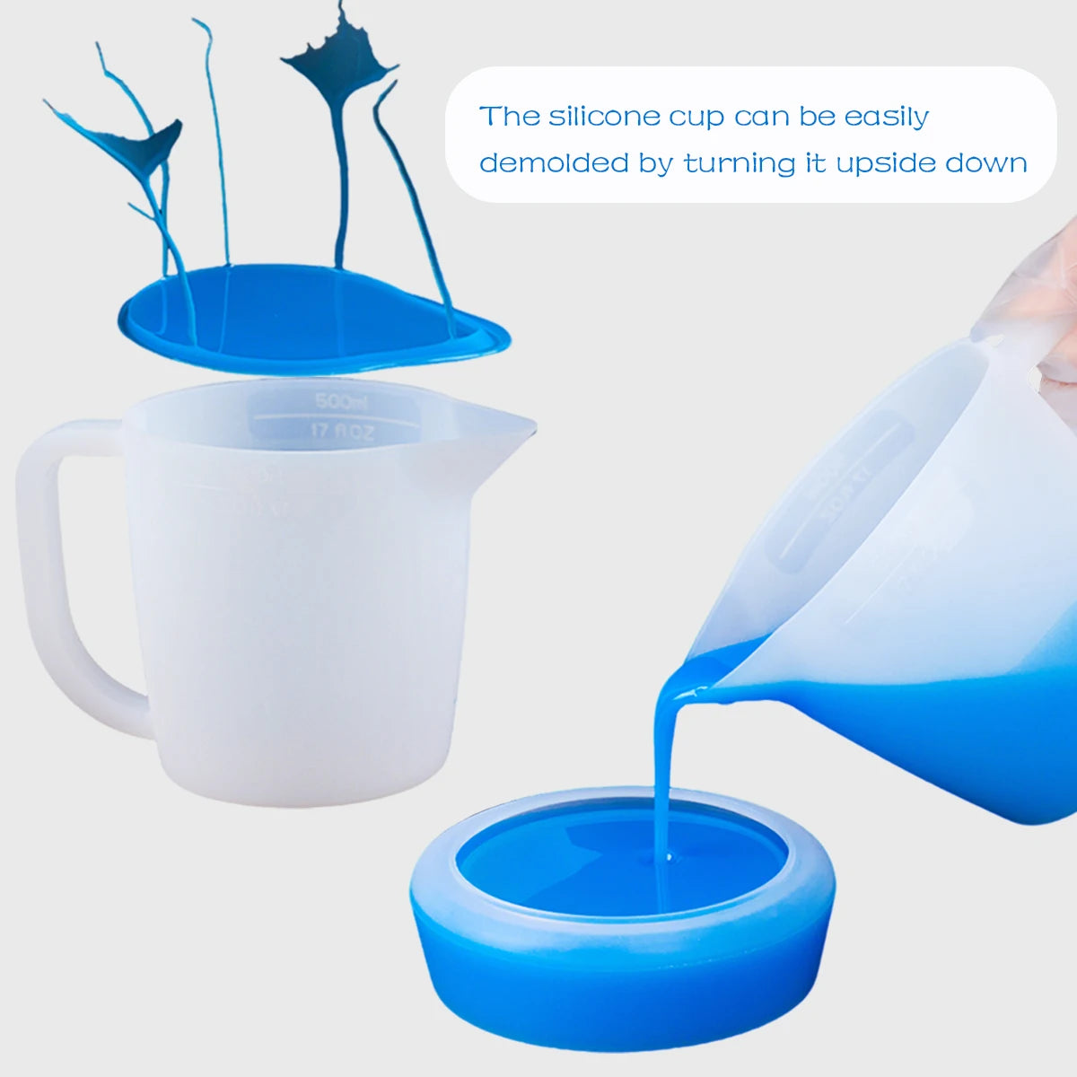 500ml Silicone Mixing Cup with Handle & Scale – Reusable DIY Epoxy Resin & Pigment Measuring Tool, Easy Clean Soft Pour Cup