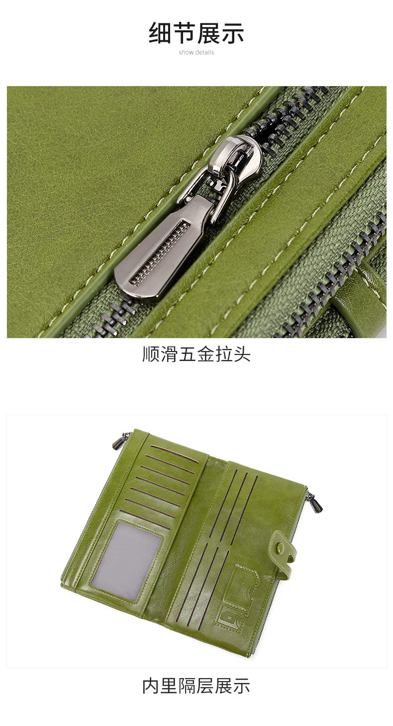 RFID Blocking Large Capacity Wallet – Soft Leather Solid Color Clutch, Multi-Functional Zipper Purse for Women & Men