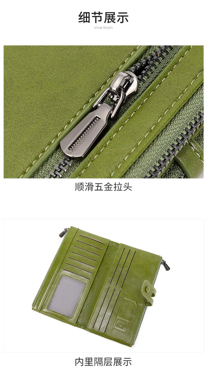 RFID Blocking Large Capacity Wallet – Soft Leather Solid Color Clutch, Multi-Functional Zipper Purse for Women & Men