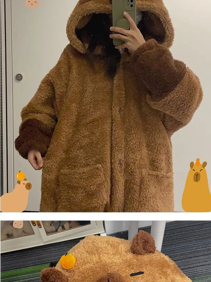 Winter Capybara Cosplay Costume - Adult Kigurumi Unicorn Onesie, Anime Nightgown, Halloween Cartoon Pajamas & Sleepwear