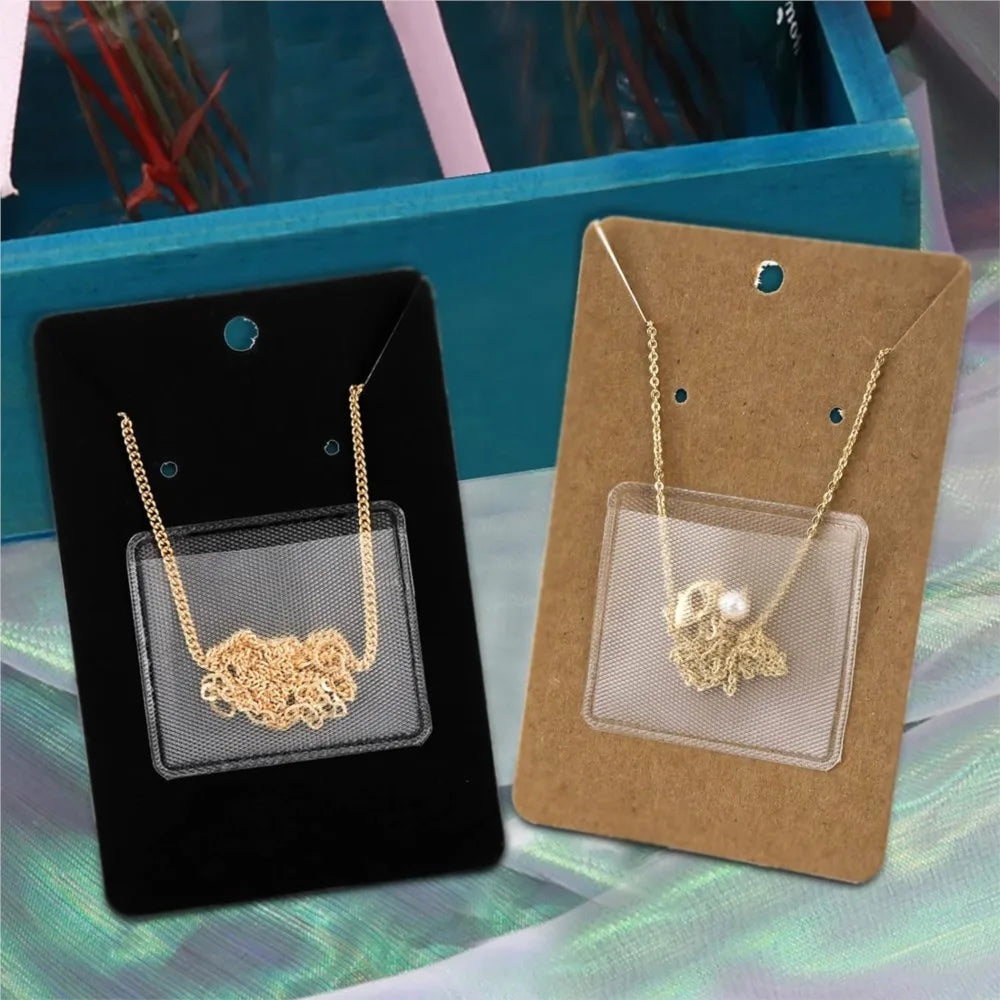 50pcs Clear Self-Adhesive Pouches – Necklace Chain Display Bags, Jewelry Storage & Loose Supply Holder