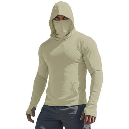 Men’s UPF50+ Sun Protection Long Sleeve Quick Dry Hoodie – Lightweight Fishing & Running Performance Shirt