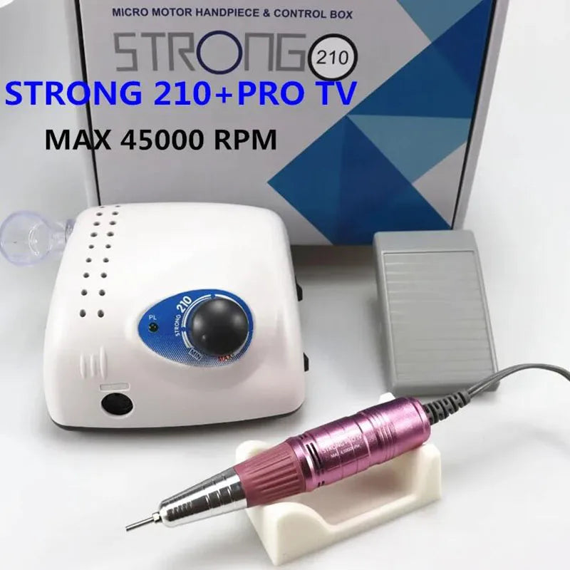 Strong 210 PRO XII Nail Drill 65W 35000RPM Electric Milling Manicure Machine with Cutters