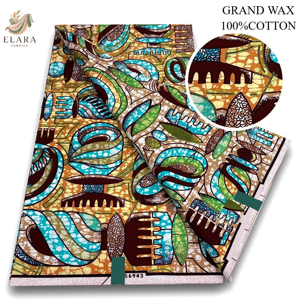 African Golden Glitter Wax Fabric - Soft Cotton Ankara Batik Print Material for Uniforms