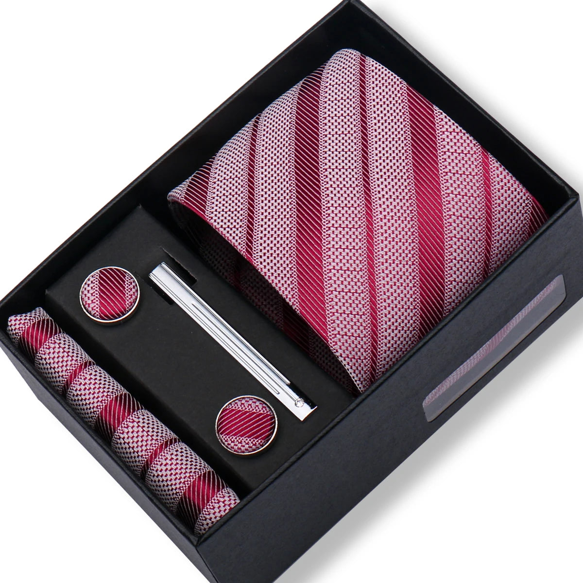 Men’s Green Tie Gift Box Set - Premium Business Necktie with Hanky, Cufflinks & Tie Clip for Wedding Formal Wear