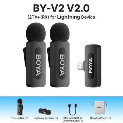 BOYA BY-V3 Wireless Lavalier Microphone – Lapel Mic for iPhone, iPad, Android, USB-C, Gaming, Video Recording & Streaming