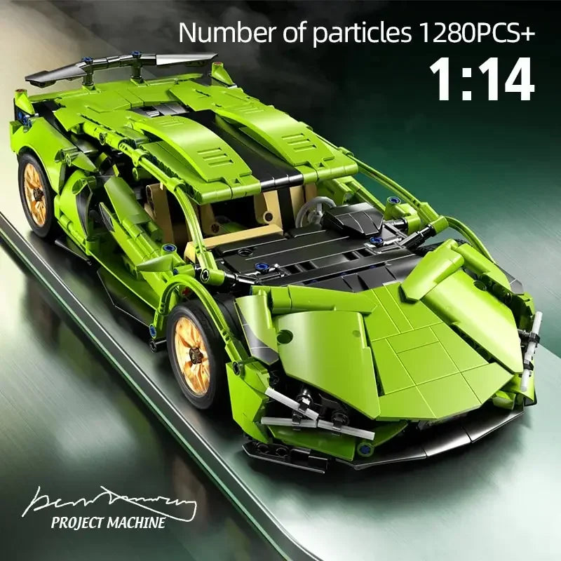 1280PCS Technical Racing Sports Car Building Blocks – Mechanical Supercar Model Kit Puzzle Toy for Kids & Adults Gift