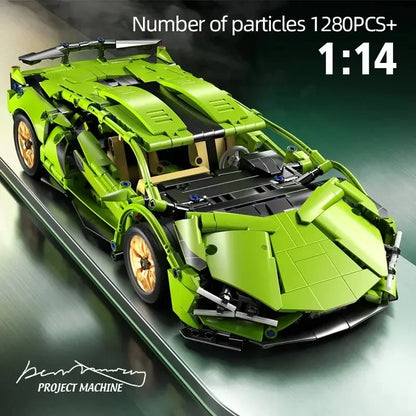 1280PCS Technical Racing Sports Car Building Blocks – Mechanical Supercar Model Kit Puzzle Toy for Kids & Adults Gift