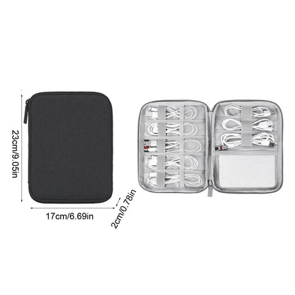 Portable Travel Data Cable Storage Bag – Double Layer Power Bank, U-Disk & Earphone Organizer