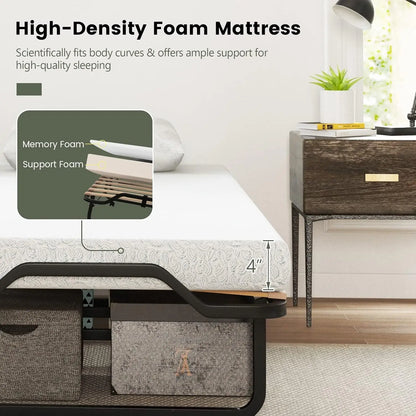 Foldable Rollaway Guest Bed with Memory Foam Mattress – 78.5”x31” Portable Metal Frame Bed with Wheels, Space Saving Folding Bed