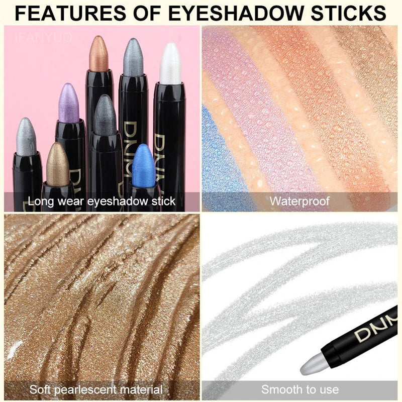 16-Color Pearlescent Eyeshadow Sticks – High Pigment Waterproof Glitter Eye Makeup Pencil, Long-Lasting & Smudge-Proof