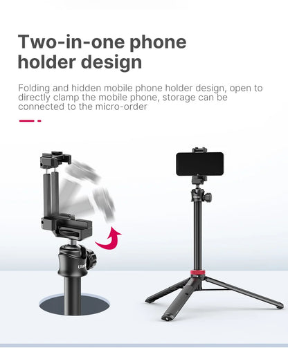 ULANZI MT-44 Tripod – Smartphone Vlog Tripod with Cold Shoe & Phone Mount Holder for Mobile & SLR Cameras