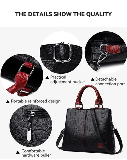 2023 New Fashion Large Capacity Shoulder Handbag - Solid Color, Soft Leather, Letter Embossed Ladies' Bag