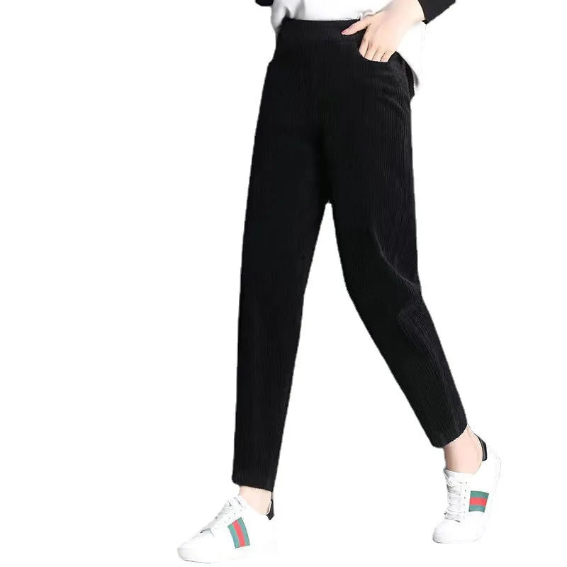 Women's Velvet Casual Pants - Thickened Corduroy Carrot Style Harem Pants, Loose Fit Korean Dad Pants for Autumn and Winter