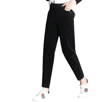 Women's Velvet Casual Pants - Thickened Corduroy Carrot Style Harem Pants, Loose Fit Korean Dad Pants for Autumn and Winter