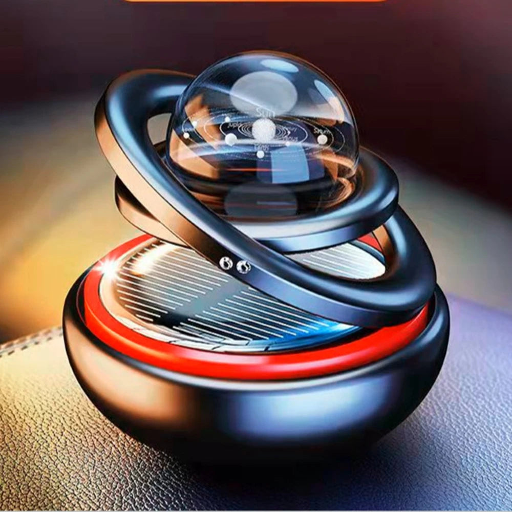 Car Solar Aromatherapy Ornaments – Double-Ring Suspended Crystal Ball with Aromatherapy Perfume, Creative Car Decoration