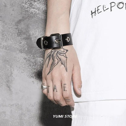 2024 Punk Cool Adjustable PU Bracelet for Men & Women – Vintage Gothic, Hip Hop, Rock, Kpop Dancer Jewelry Accessories
