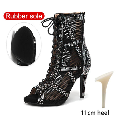 Women’s Rhinestone Latin Dance Boots - Shiny Jazz Dance Shoes with Slim High Heels