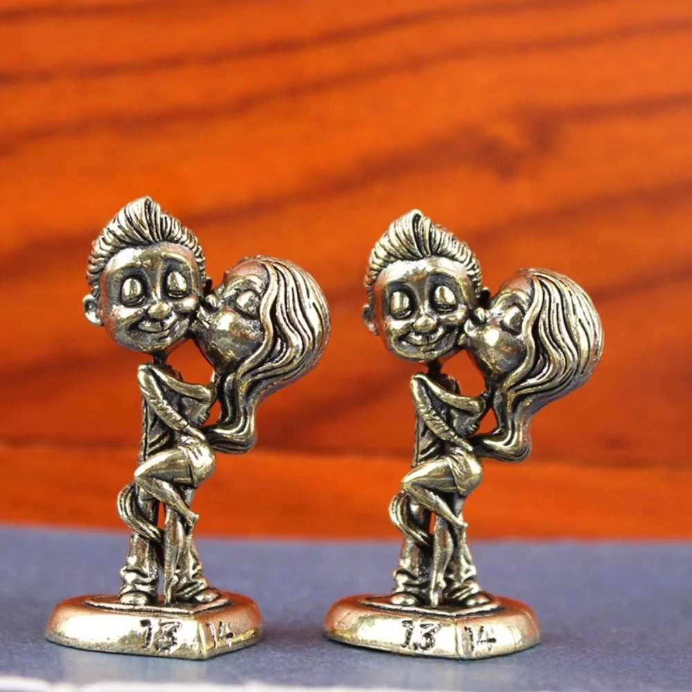 Retro Brass Couple Figurine – Handcrafted Copper Chinese Children Statue Home Decor Ornament Gift Art Craft Accessory
