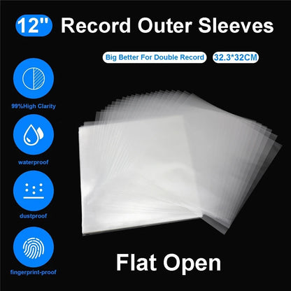 50PCS OPP Gel Recording Protective Sleeves – Self-Adhesive Vinyl Record Bags for Turntable, 32.3cm x 32cm