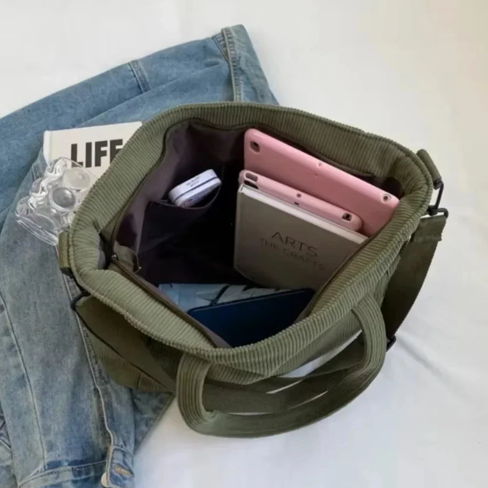 Fashion Corduroy Shoulder Bag - Large Capacity Unisex Square Crossbody Bag for College, Commuting & Casual Travel