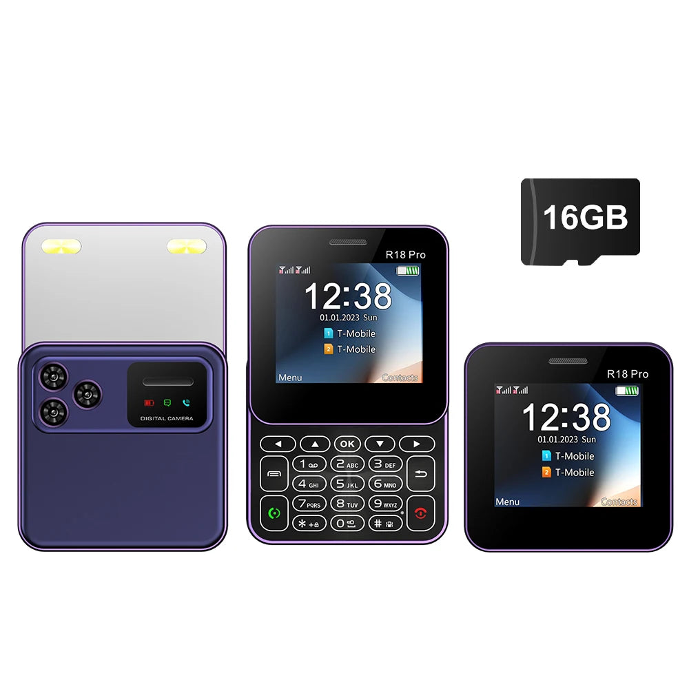 SERVO Rotating Mini Phone - 2G GSM Dual SIM Mobile Phone with FM Radio, MP4 Player & Flashlight