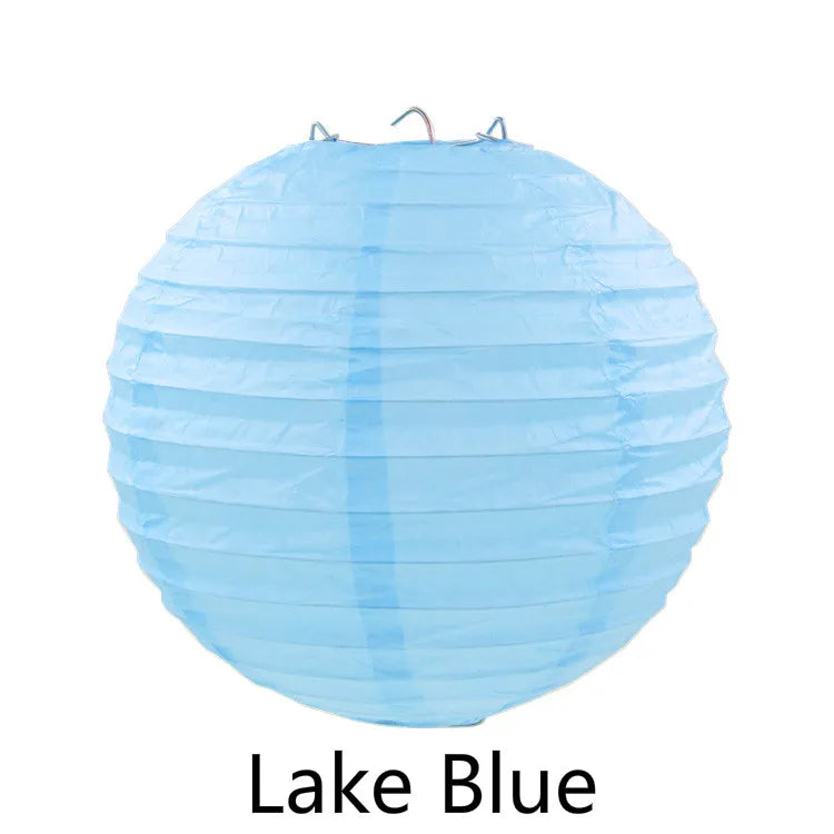 Round Paper Lantern Hanging Ball Decor for Wedding & Birthday Party, DIY Lampion Craft Supplies in White, Red & Blue