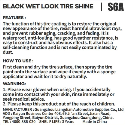Black Wet Look Tire Shine Dressing Spray – Glossy Tire, Vinyl & Plastic Clear Coat with UV Protection