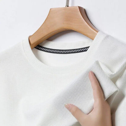 Men's Summer Waffle Round Neck Short Sleeve T-Shirt - Casual Short Sleeve Top