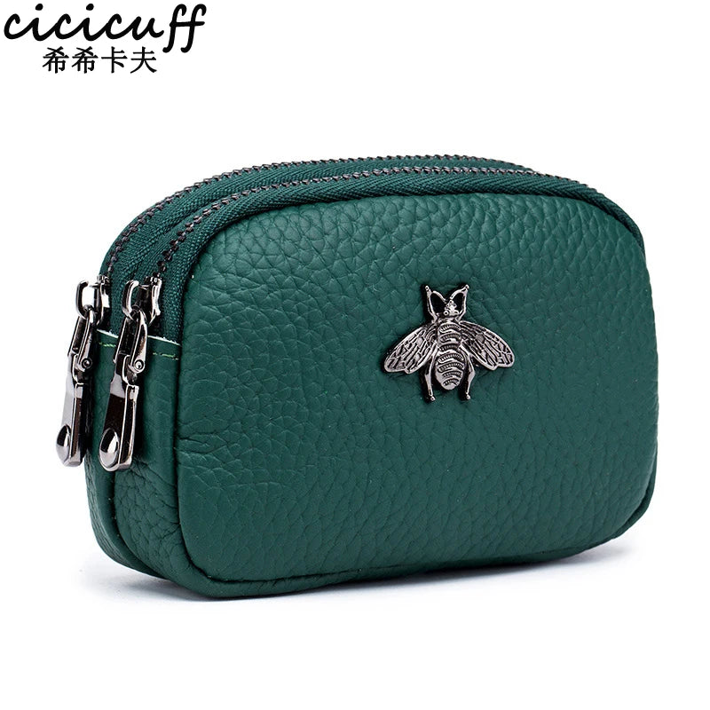 CICICUFF Women's Genuine Leather Coin Purse – Double Zipper Travel Organizer Mini Pouch & Small Wallet
