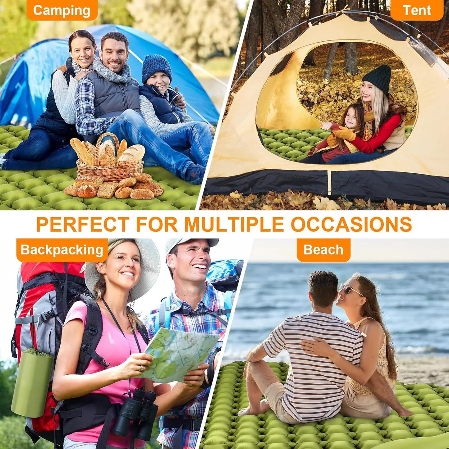 Double Camping Air Mattress with Pillow - Waterproof, Inflatable Sleeping Pad for Nature Hikes