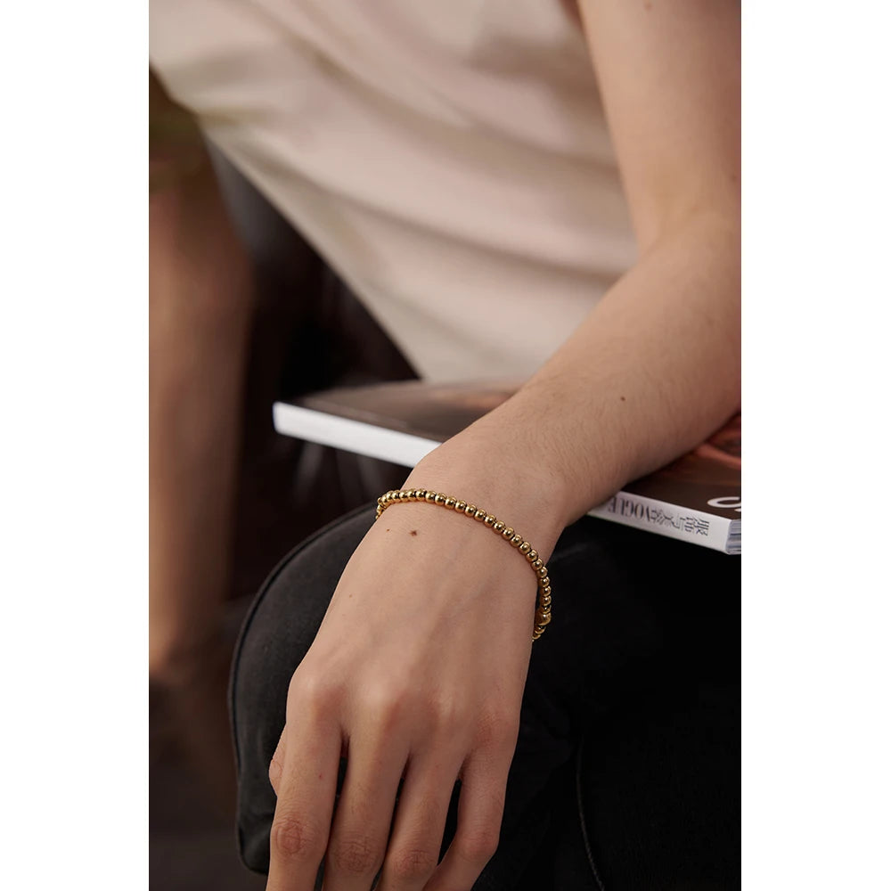 Yhpup Stainless Steel Bead Chain Bangle Bracelet – Gold Plated Cubic Zirconia Waterproof Fashion Jewelry for Women