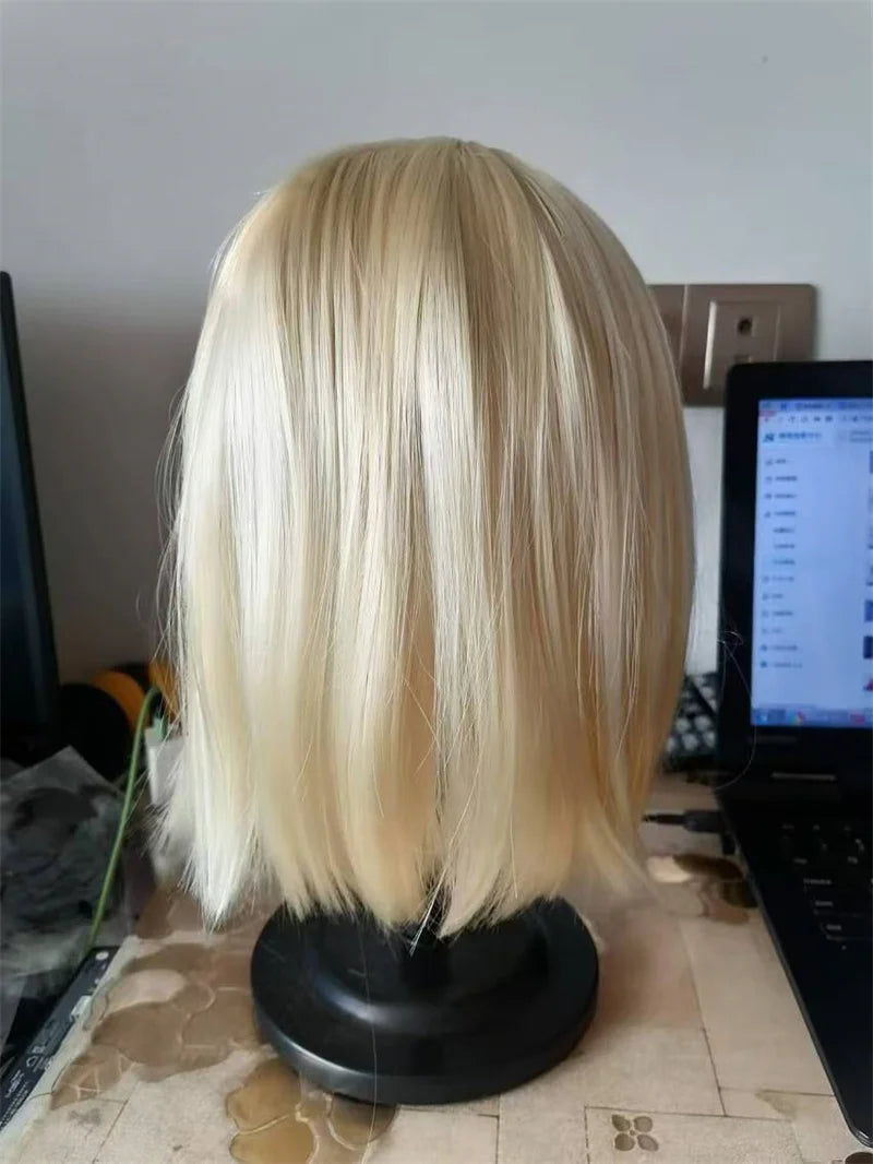 Synthetic Blonde Bobo Wig – Short Straight Breathable Hair Extension Wig for Young Women & Ladies