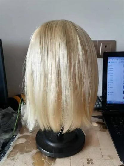Synthetic Blonde Bobo Wig – Short Straight Breathable Hair Extension Wig for Young Women & Ladies