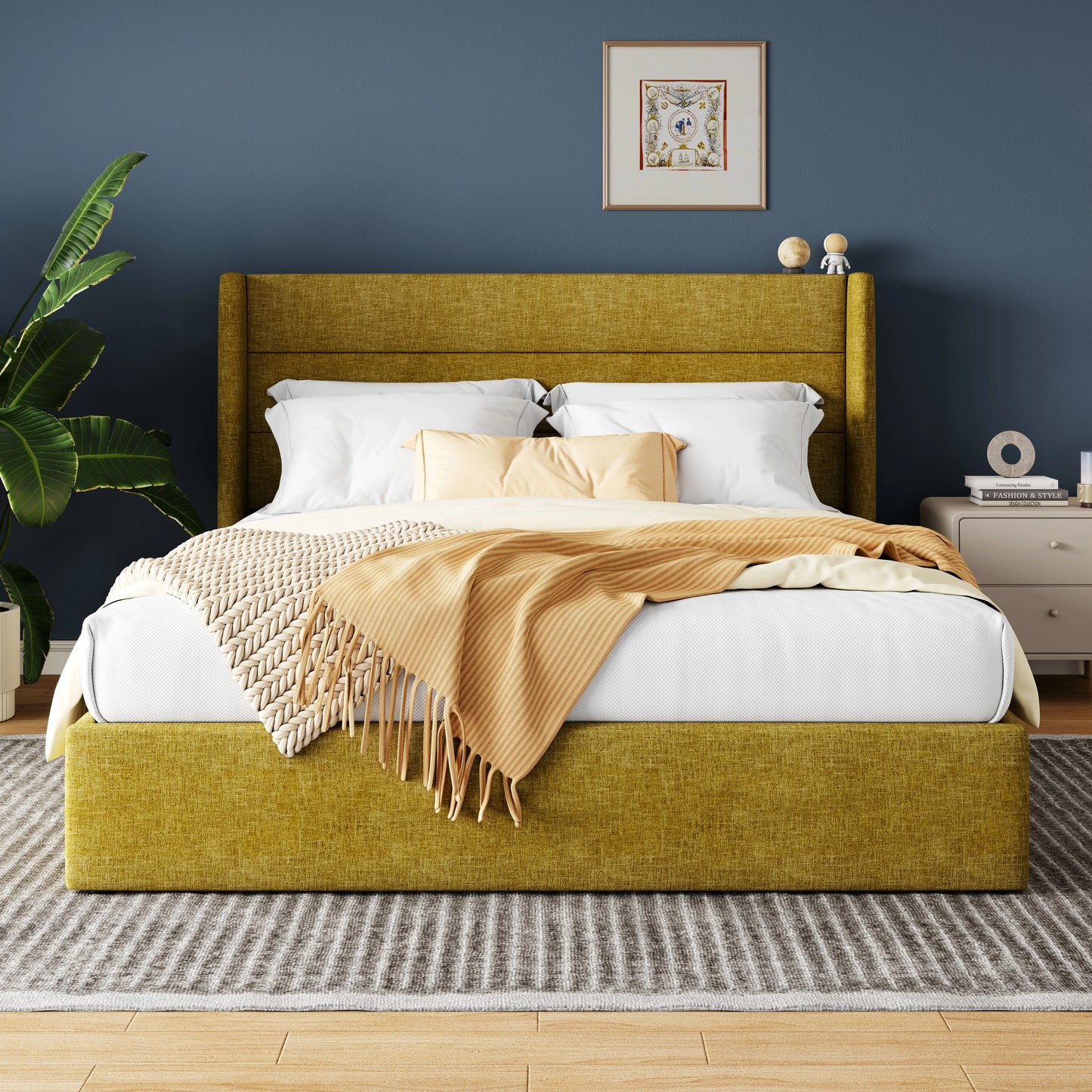 HOOMIC Lift-Up Storage Bed with Wingback Headboard - Heavy-Duty Hydraulic Platform Bed with Large Underbed Storage