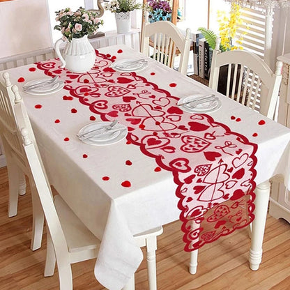 Valentine's Day Love Heart Hollow Lace Table Runner - Romantic Decor for Weddings and Parties