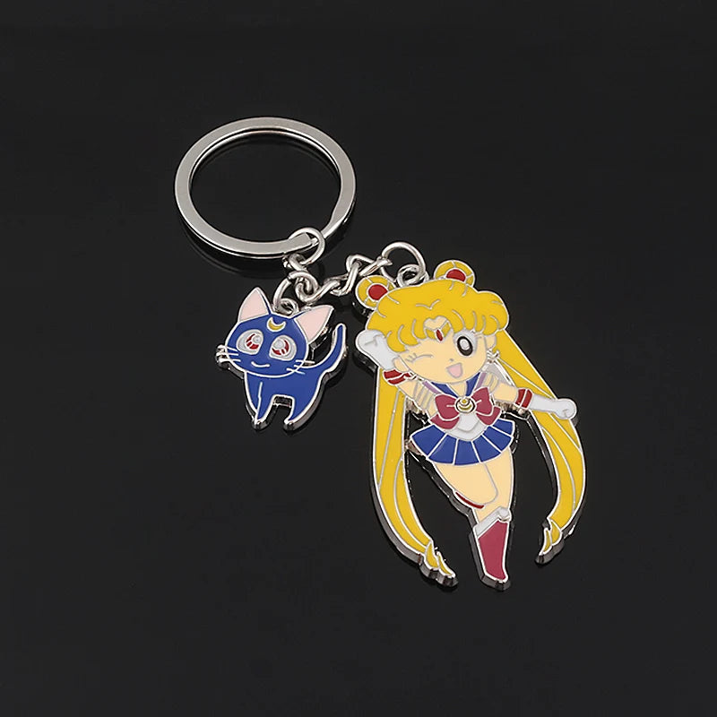 6PCS Anime Star & Moon Metal Keychains — Sailor Moon Tsukino Usagi & Luna Cat Cosplay Props, Pendant Jewelry Ornament