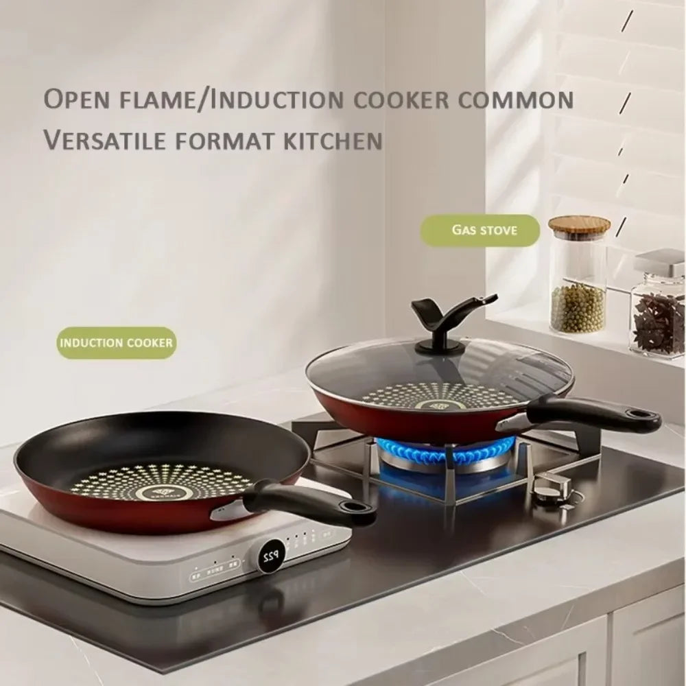 Crystal Diamond Non-Stick Frying Pan with Lid – Multi-Functional Iron Cookware for Gas & Induction
