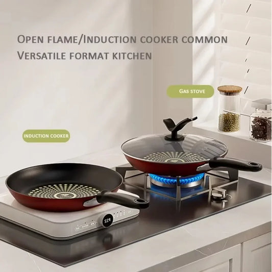 Crystal Diamond Non-Stick Frying Pan with Lid – Multi-Functional Iron Cookware for Gas & Induction