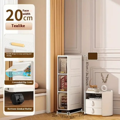 20cm Slim Storage Cabinet - 3/4/5 Tier Narrow Rolling Organizer Shelf with Wheels for Space-Saving Home Storage