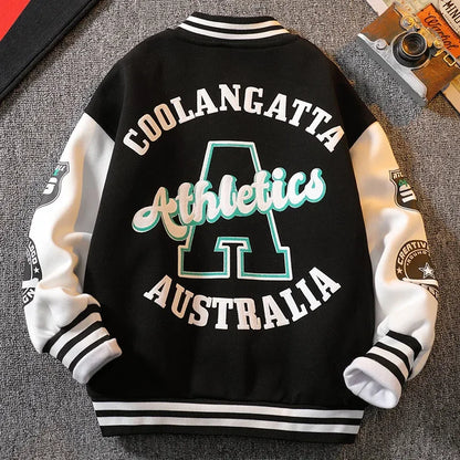 Autumn Baseball Jacket for Teens - Quilted Cotton Bomber Coat for Boys & Girls, Kids Jacket for Fall