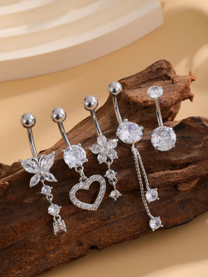 5PCS Belly Button Rings Set – 14G Butterfly & Heart Curved Navel Piercings for Women & Girls Body Jewelry
