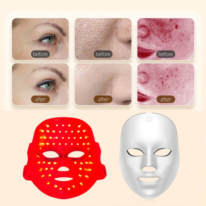 7-Color Photon LED Facial Mask - Red Light Skincare Mask for Anti-Wrinkle Care, Skin Rejuvenation, Brightening & Acne Care