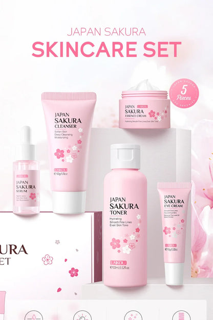 LAIKOU Sakura Skincare Set - 5 Piece Beauty Kit for Moisturizing, Pore Care & Fine Line Reduction