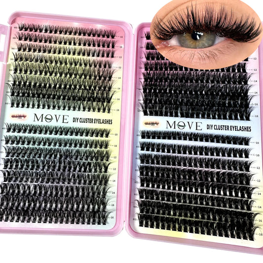 640 Cluster Lashes Kit 5D Fluffy Volume Eyelash Extension Set – Faux Mink Mixed Tray Thick Lash Makeup Kit for Salon & DIY Use